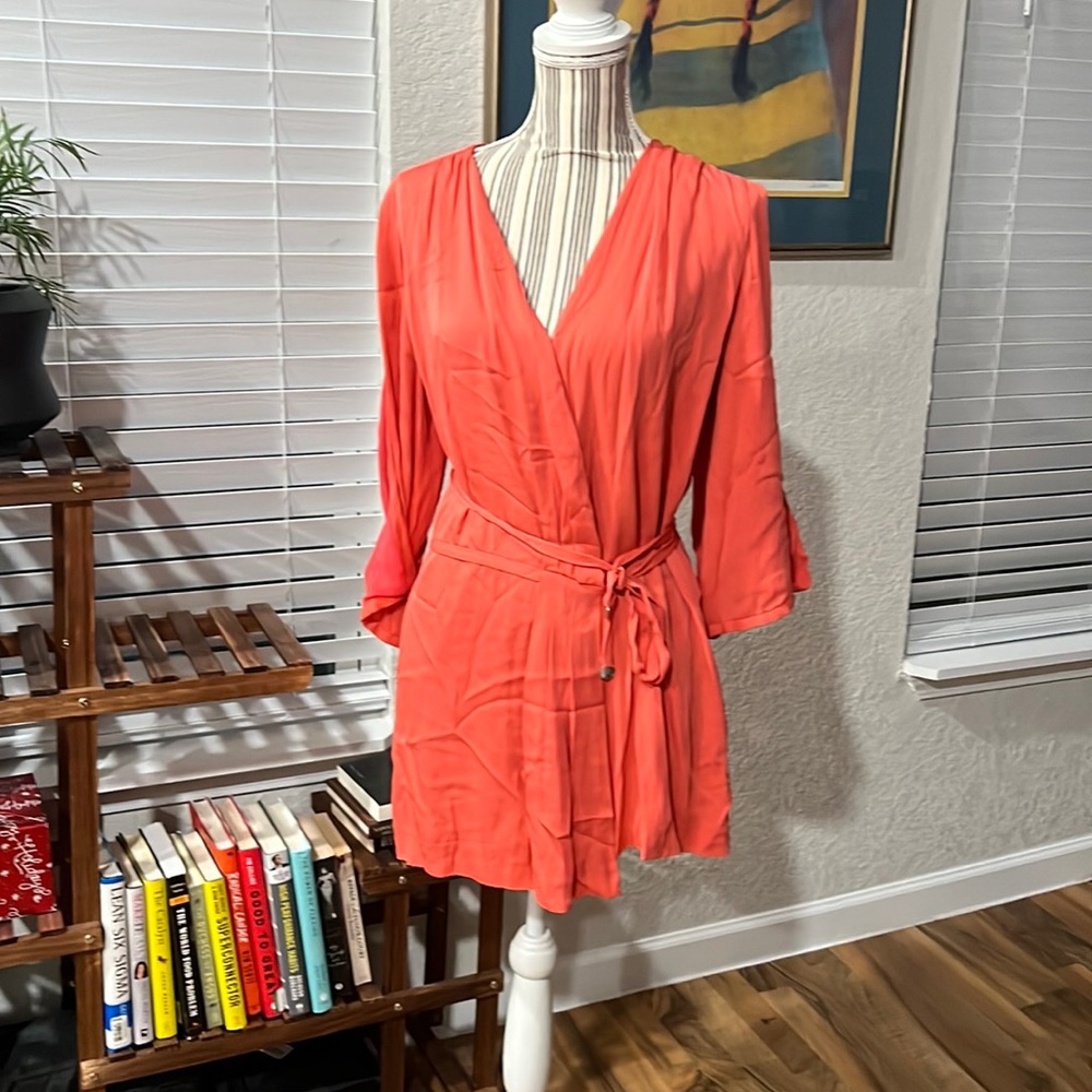 Diane von Furstenberg orange faux wrap tunic size 14